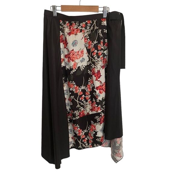 Rag & Bone Black Red Floral Liv Asymmetric Wrap Skirt Size 6 - Picture 1 of 8
